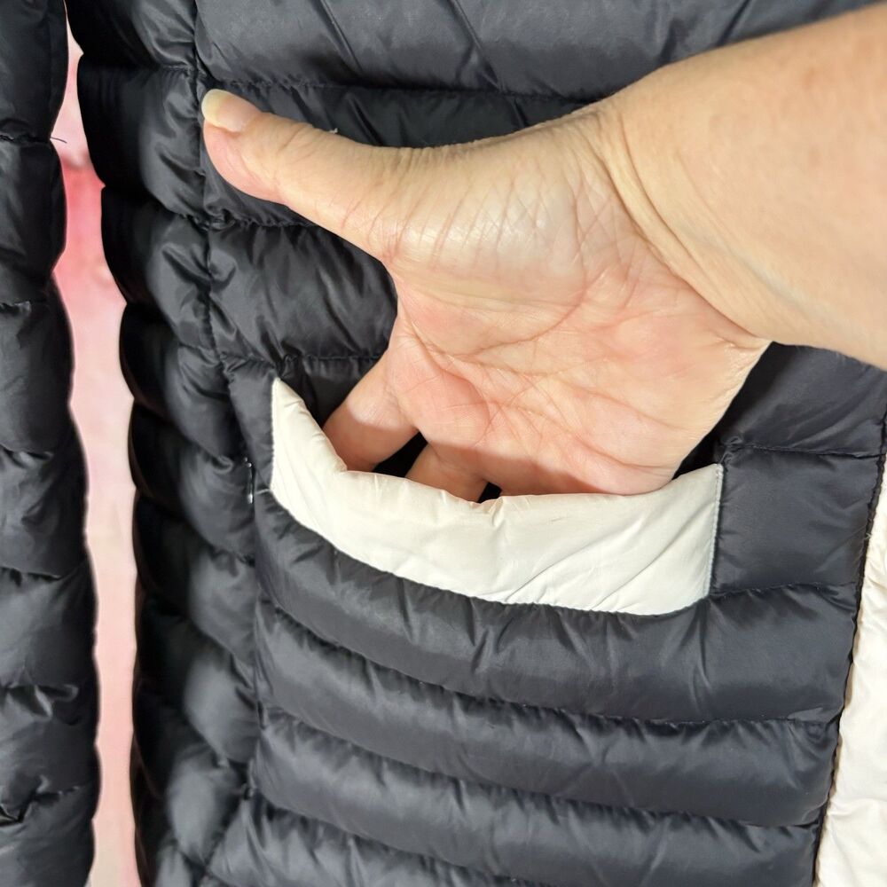 Kate Spade New York Quilted Puffer Jacket Ivory Black Trim Pearl Buttons XSMALL - Picture 6 of 14